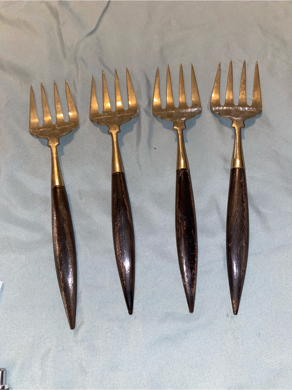 Rare Find Vintage Dark Wood Handle Seafood Forks - Set of 4